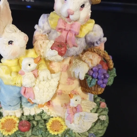 Easter Bunny Figurine Pair - Pastel Multi-Color Decorative Rabbits - Picture 5 of 6
